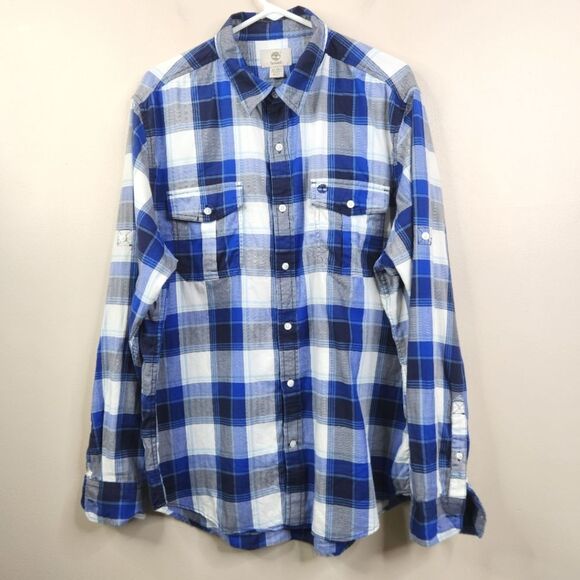 Timberland Mens Plaid Roll Tab Long Sleeve Dual Pocket Button Down Shirt XL - Picture 1 of 7